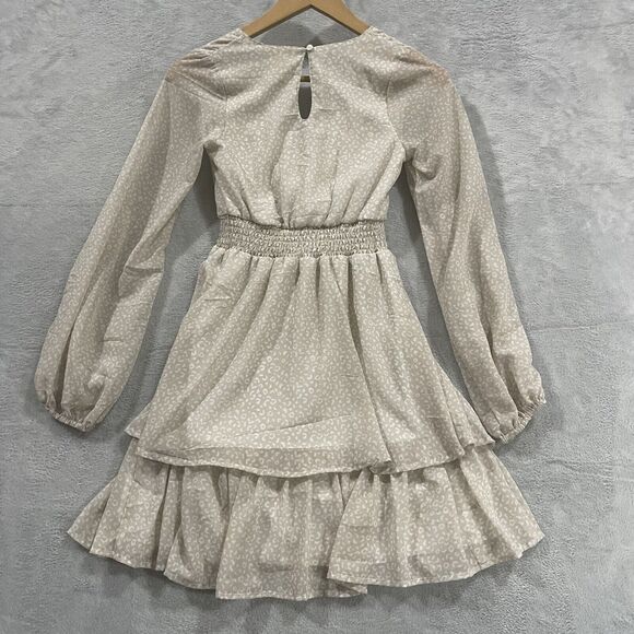 Japna Flowy A-Line Dress‎ Women's XS V Neck Beige Ruffle Polyester - Picture 3 of 8